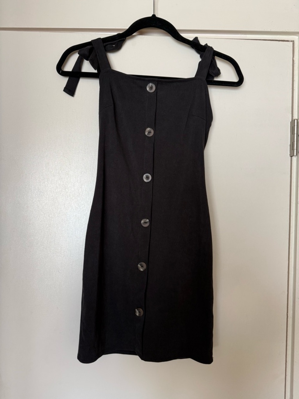 Blue Blush Black Button-Front Tie-Strap Mini Dress